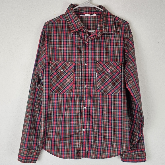 Vintage Levi’s Plaid Western Button Down Shirt Men’s Small Red Blue Green - Picture 6 of 12